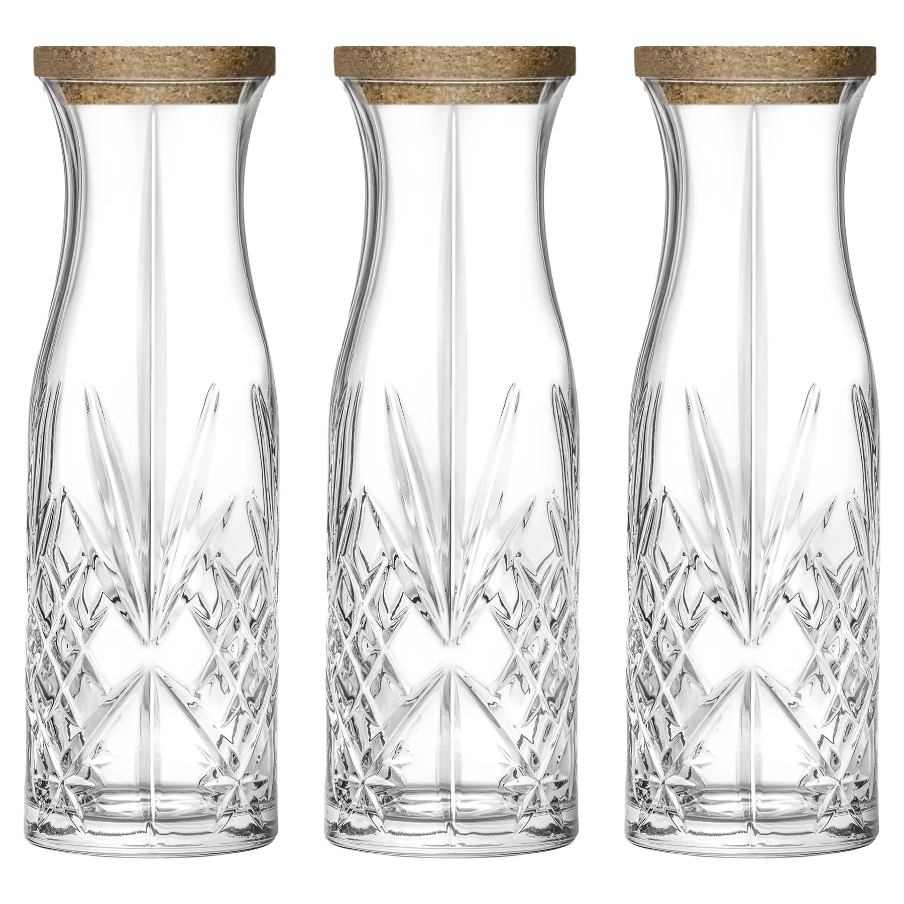 1L Melodia Glass Carafes with Cork Lid - Pack of Three - By RCR Crystal