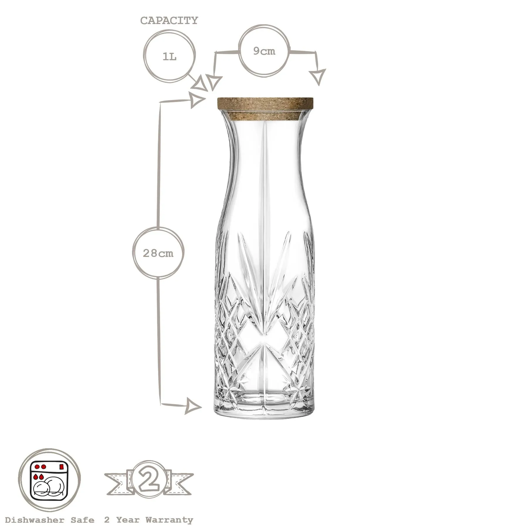 1L Melodia Glass Carafes with Cork Lid - Pack of Three - By RCR Crystal