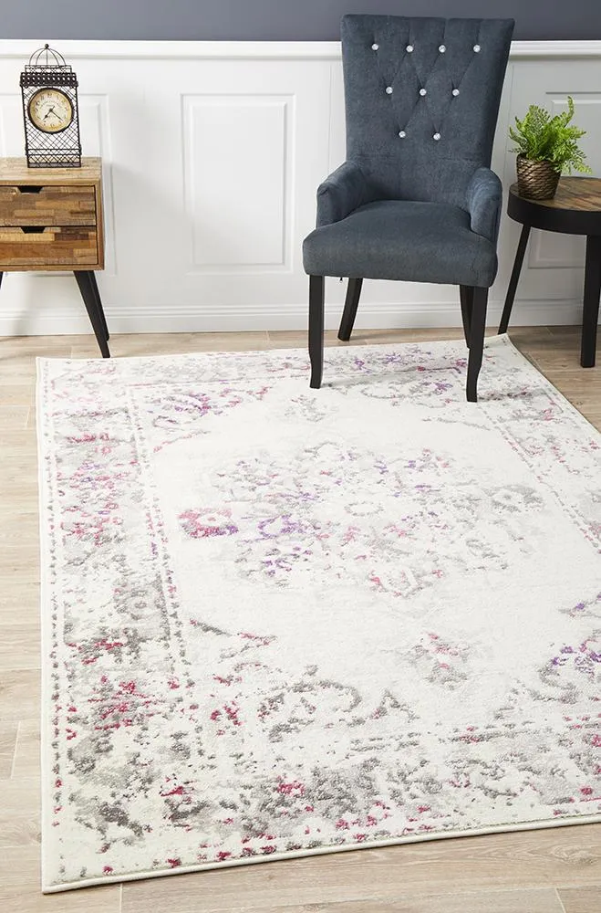 Alexa Transitional Rug White Pink Grey