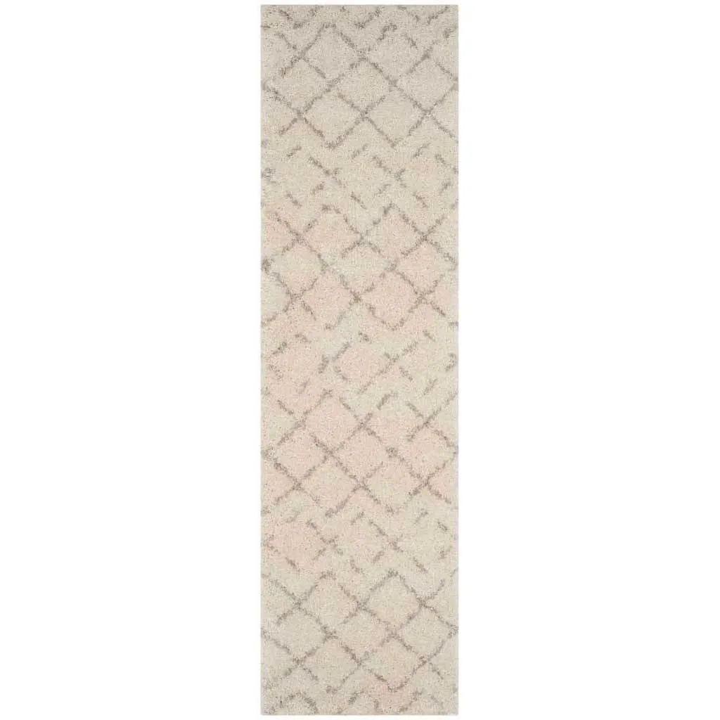 Arizona Shag Lattice Ivory/Beige Runner Rug