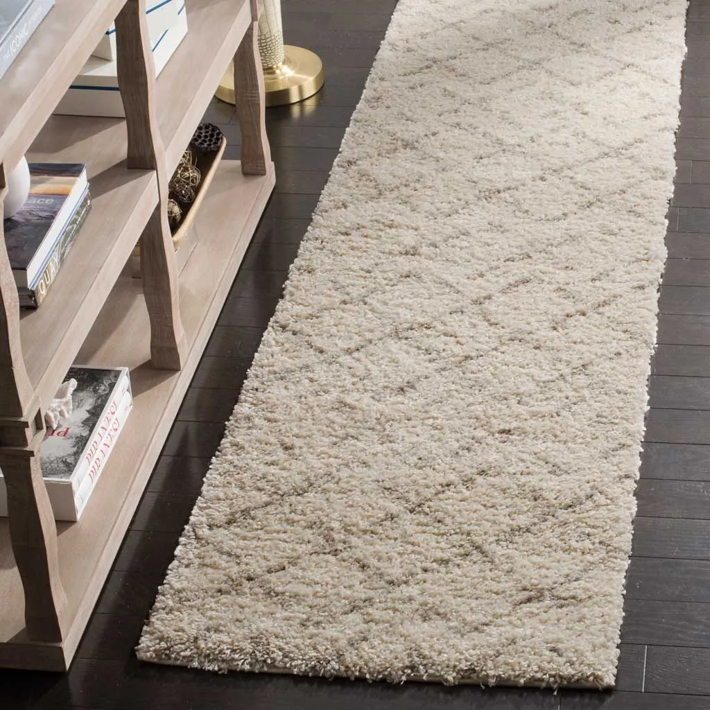 Arizona Shag Lattice Ivory/Beige Runner Rug