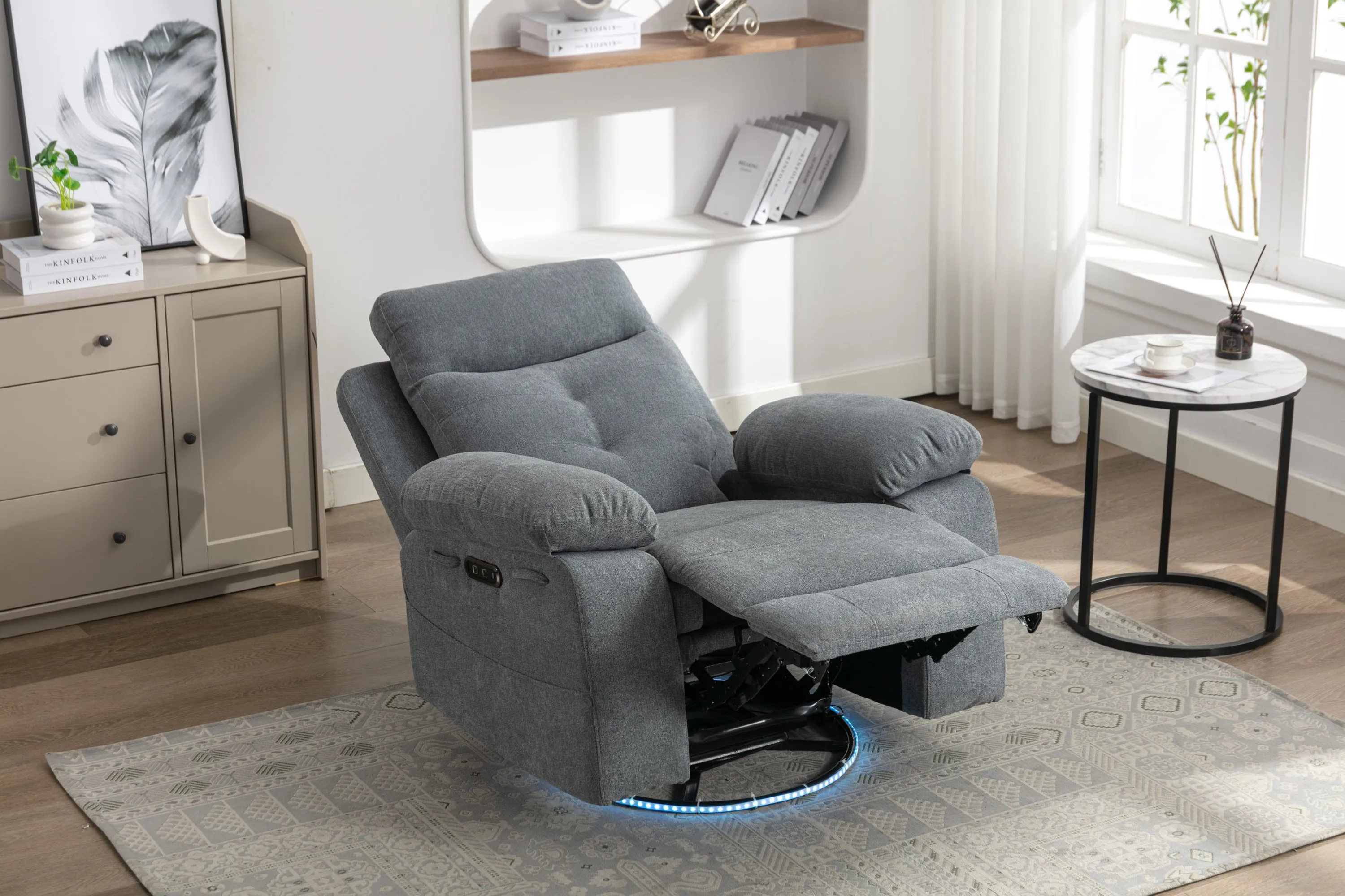 Aspen Power Recliner Glider Chair With Bluetooth Speaker - Light Gray