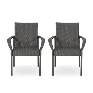 Bannon Outdoor Contemporary Wicker Dining Chair (Set of 2)