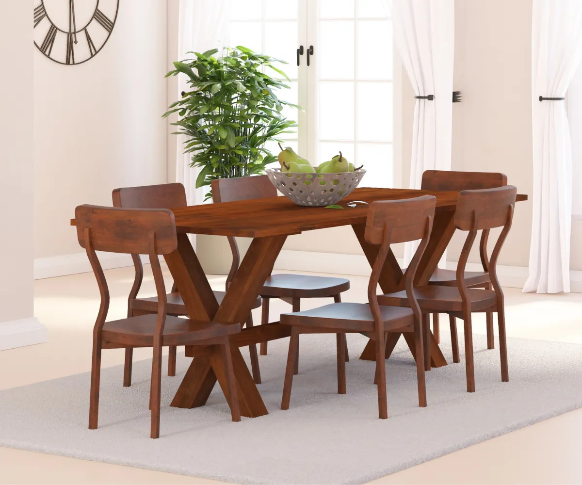 Charming X Leg Solid Wood Dining Set