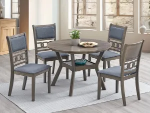 Chic 5-Piece Round Dining Set with Grey Fabric Seats