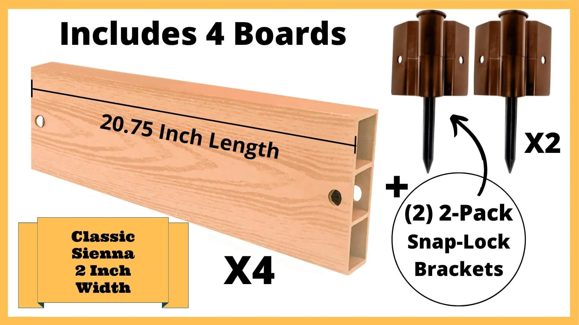 Classic Sienna 2' Snap-Lock Ready 2" Profile Composite Straight Boards w/ Bracket Packs (4 Board Pack)