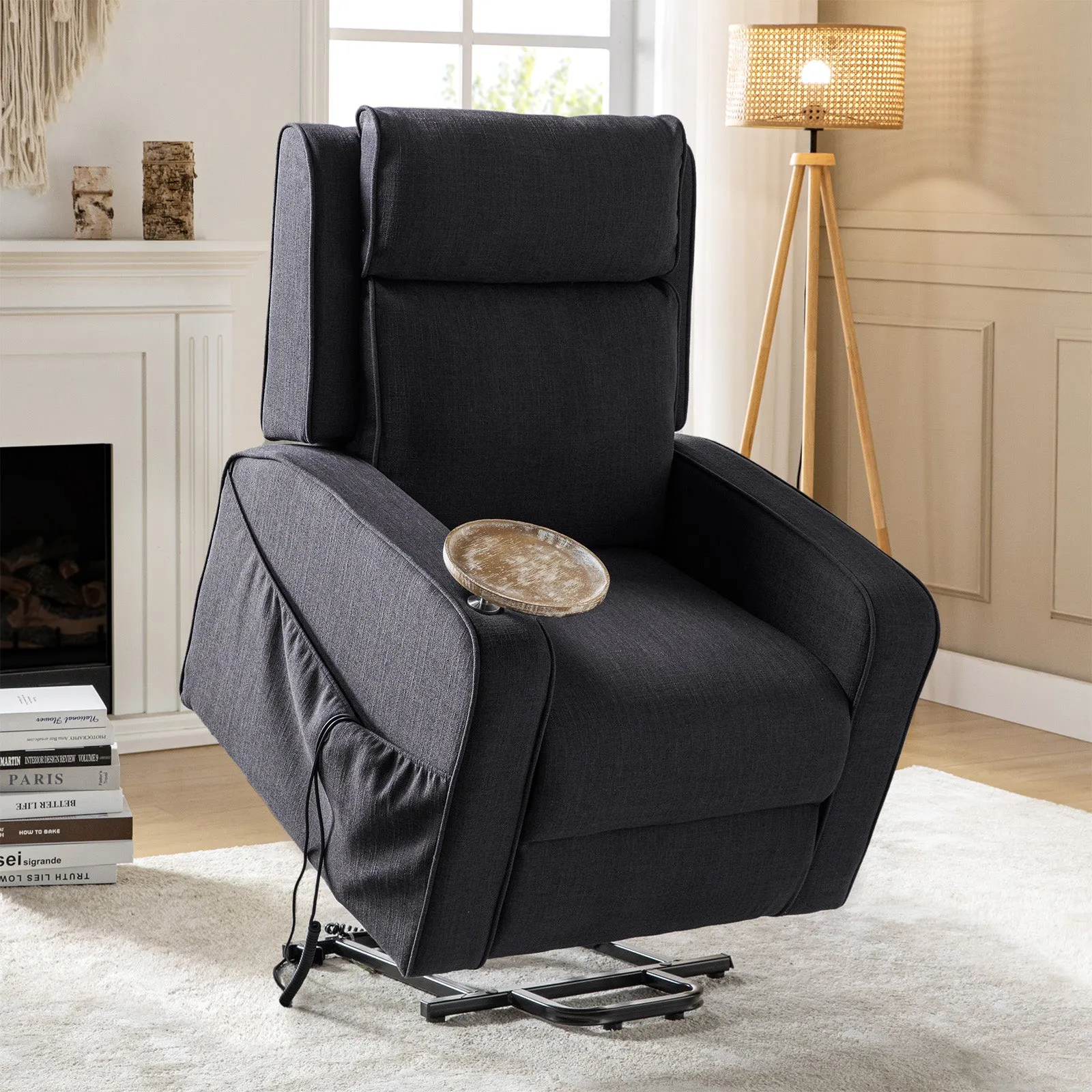 Dean Farmhouse Modern Lift Assist Power Recliner with Rear Wheels