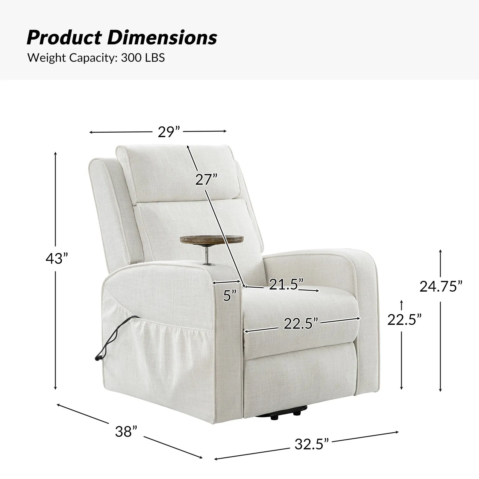 Dean Farmhouse Modern Lift Assist Power Recliner with Rear Wheels