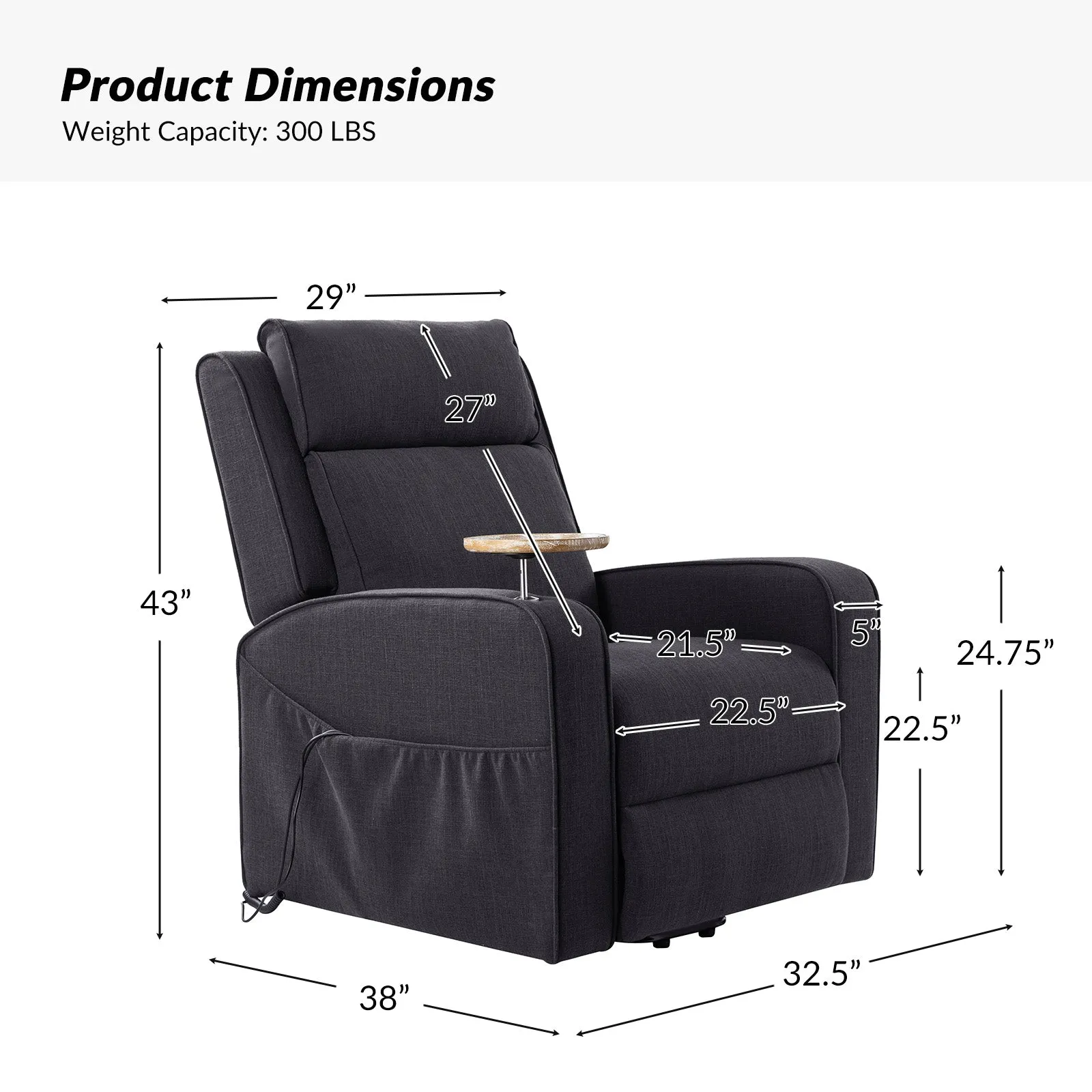 Dean Farmhouse Modern Lift Assist Power Recliner with Rear Wheels