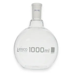 Eisco Labs - 1000 mL Flat Bottom Boiling Flask with 24/40 Ground Joint, Borosilicate Glass, Ideal for Organic Chemistry, Heating, Distillation, Reflux, Extractions, and Solution Preparation in Laboratories