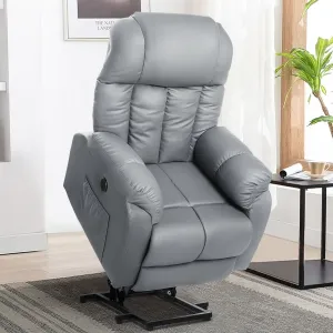 Electric Power Recliner Lift Chair Faux Leather Electric Recliner for Elderly with Side Pockets, USB Charge Port, Grey