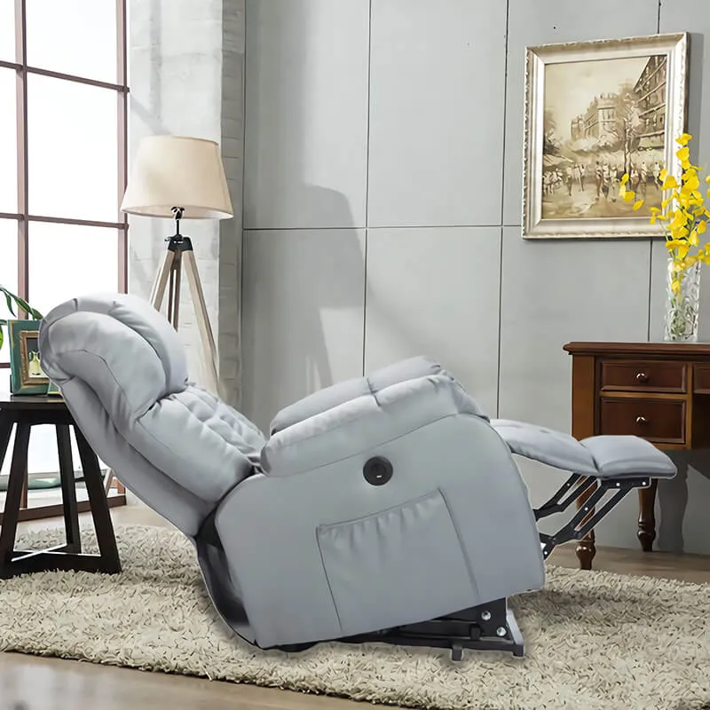 Electric Power Recliner Lift Chair Faux Leather Electric Recliner for Elderly with Side Pockets, USB Charge Port, Grey