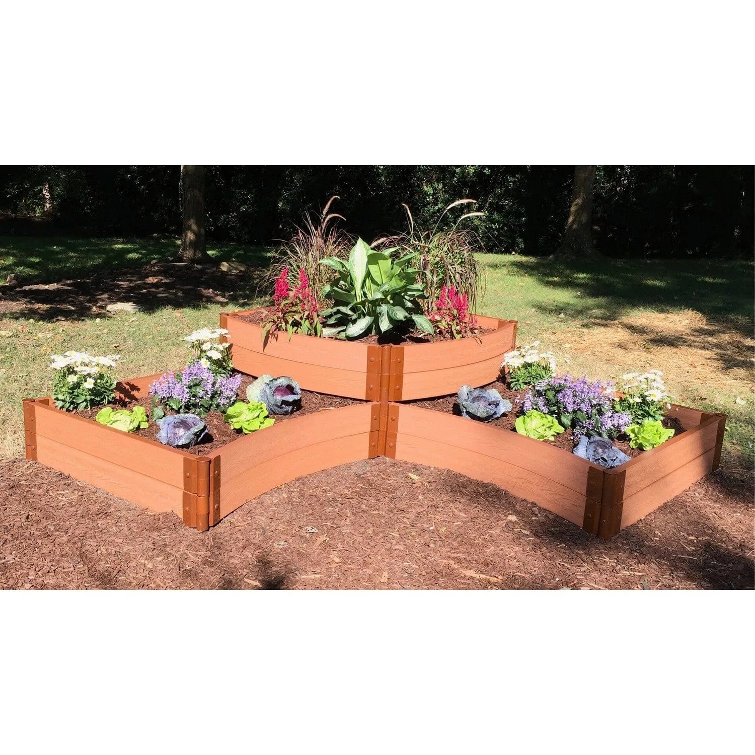 Frame It All | Tool-Free Teardrop Curved Corner Raised Garden Bed (2-Tier) 8' X 8' X 16.5" - Classic Sienna - 2" Profile