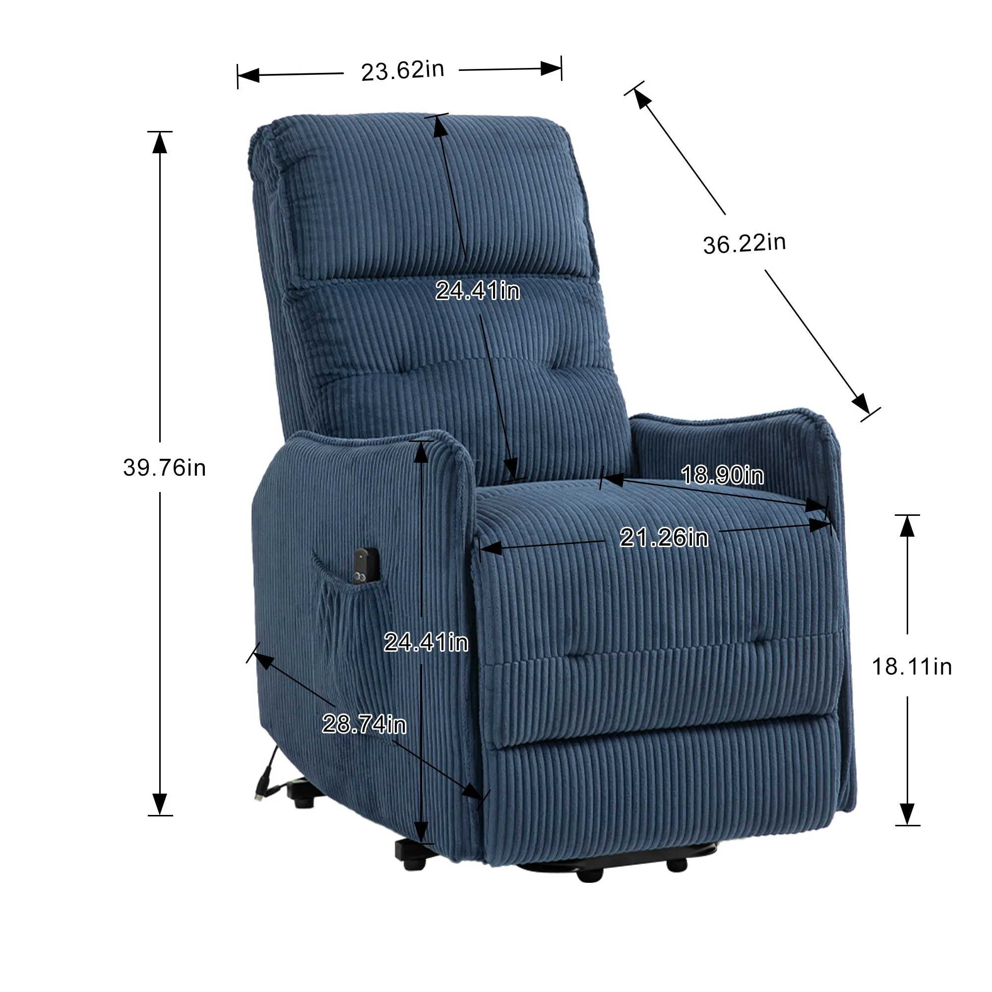 Fraser Electric Recliner Chair - Navy Blue