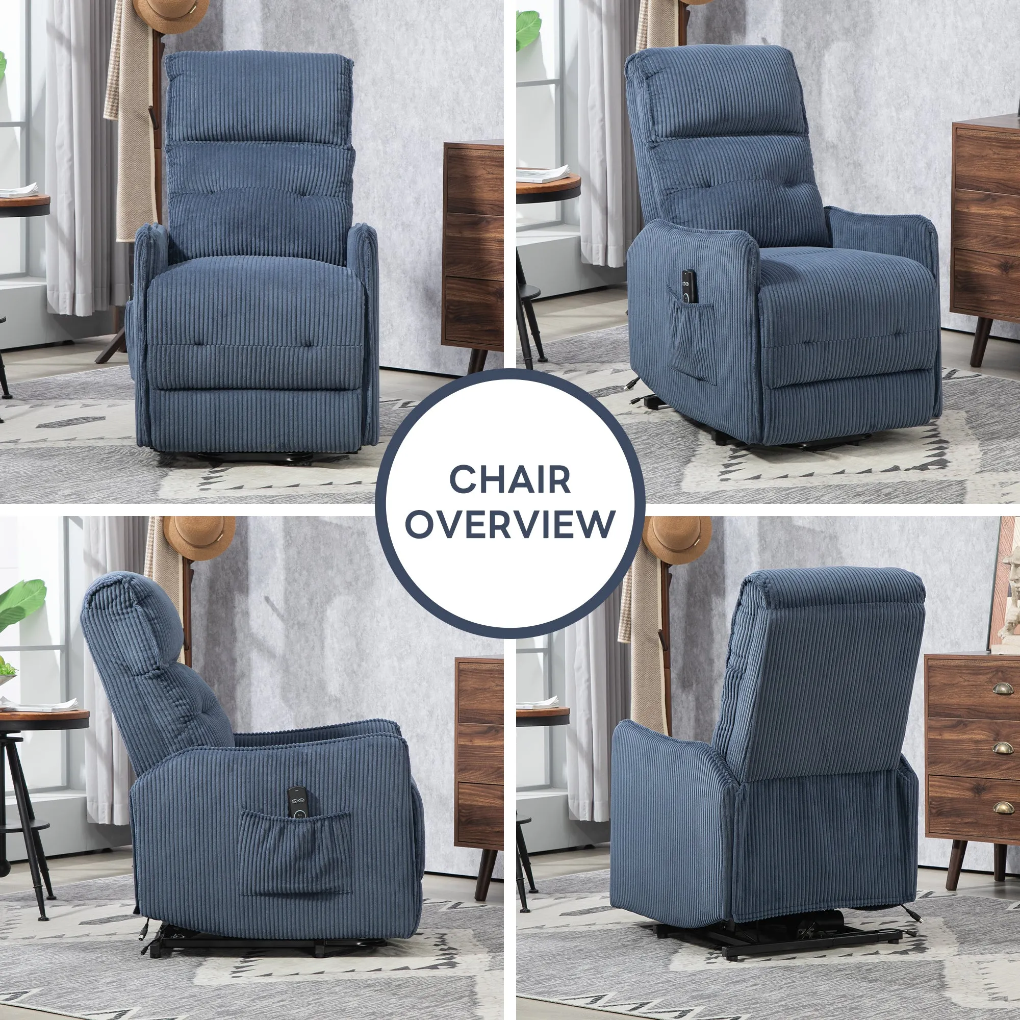 Fraser Electric Recliner Chair - Navy Blue