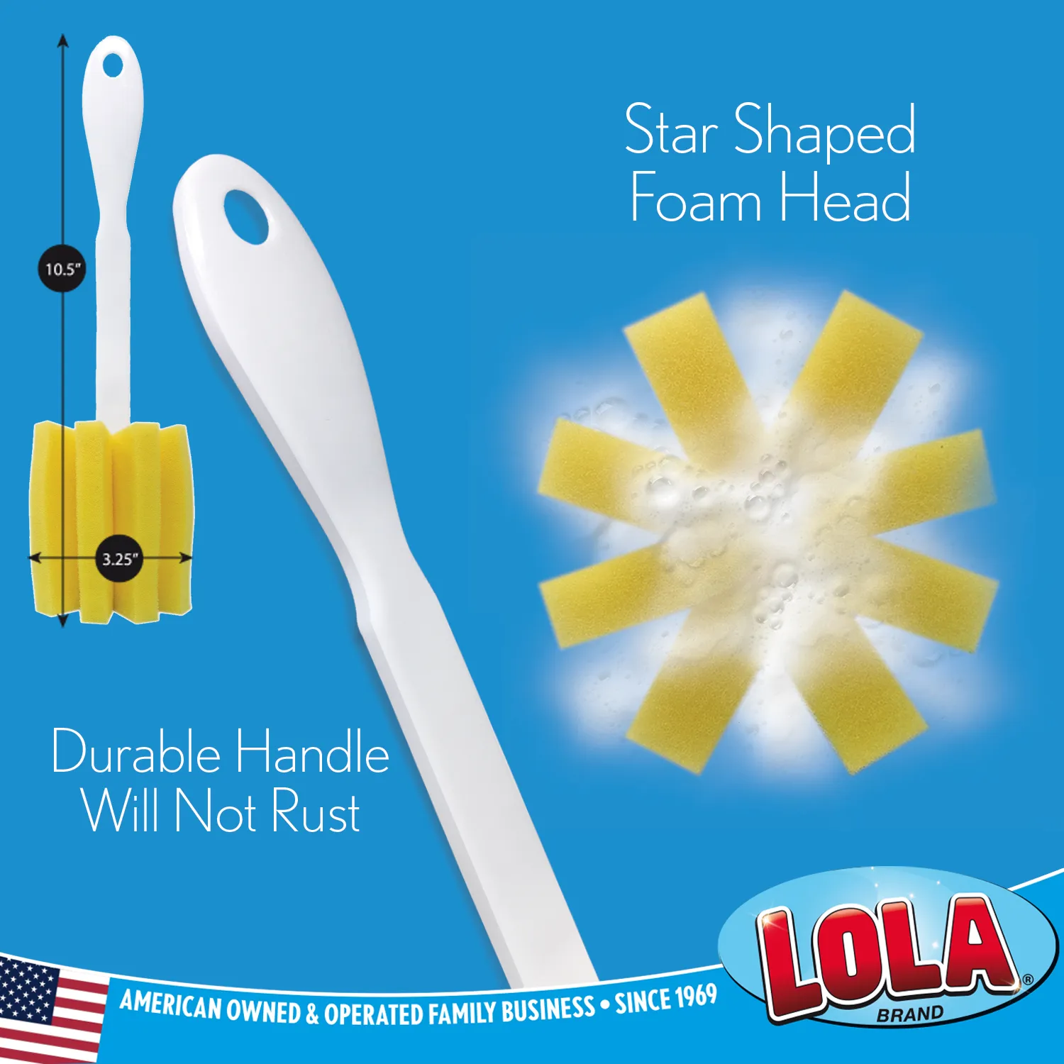 Glass & Jar Brush, w/ star shaped polyurethane foam sponge head -3 Pack