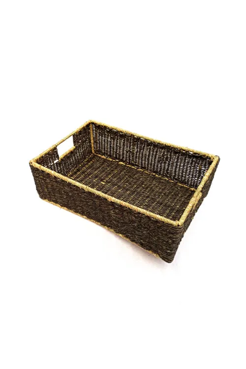 Handmade Sabai Grass Towel Basket - Small (Black)