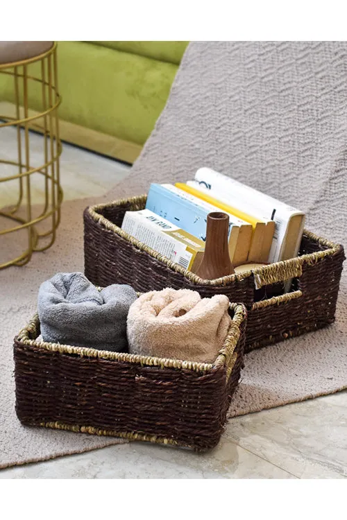 Handmade Sabai Grass Towel Basket - Small (Black)