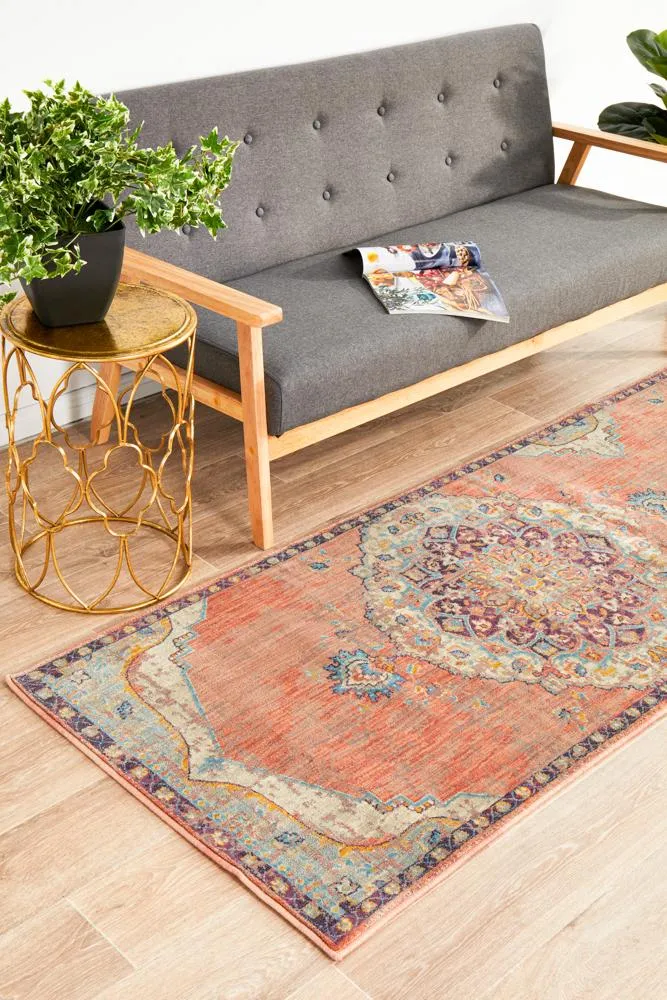 Helena Traditional Floral Terracotta Colour Modern Floor Rug  Runner