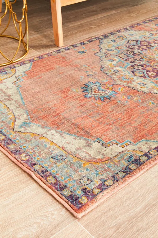 Helena Traditional Floral Terracotta Colour Modern Floor Rug  Runner