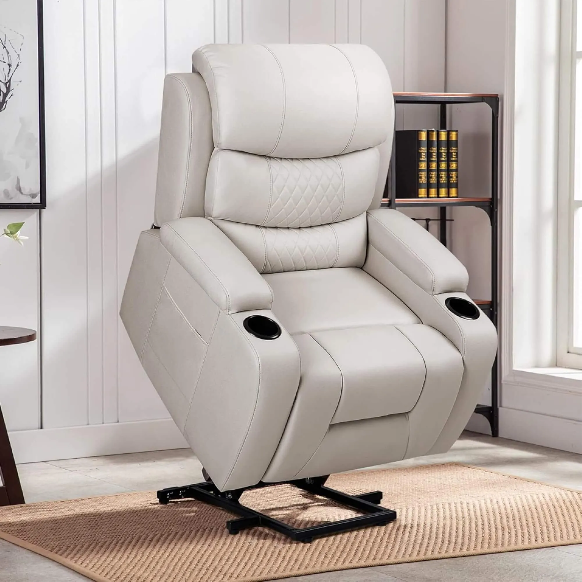 Homrest Power Lift Assist Chair Recliner for Elderly with Heat & Massage, Cup Holders & Pockets, Beige