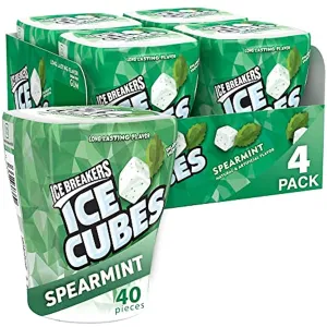 Ice Breakers Gum, Sugar Free Ice Cubes, Spearmint - Pack of 4 Bottles