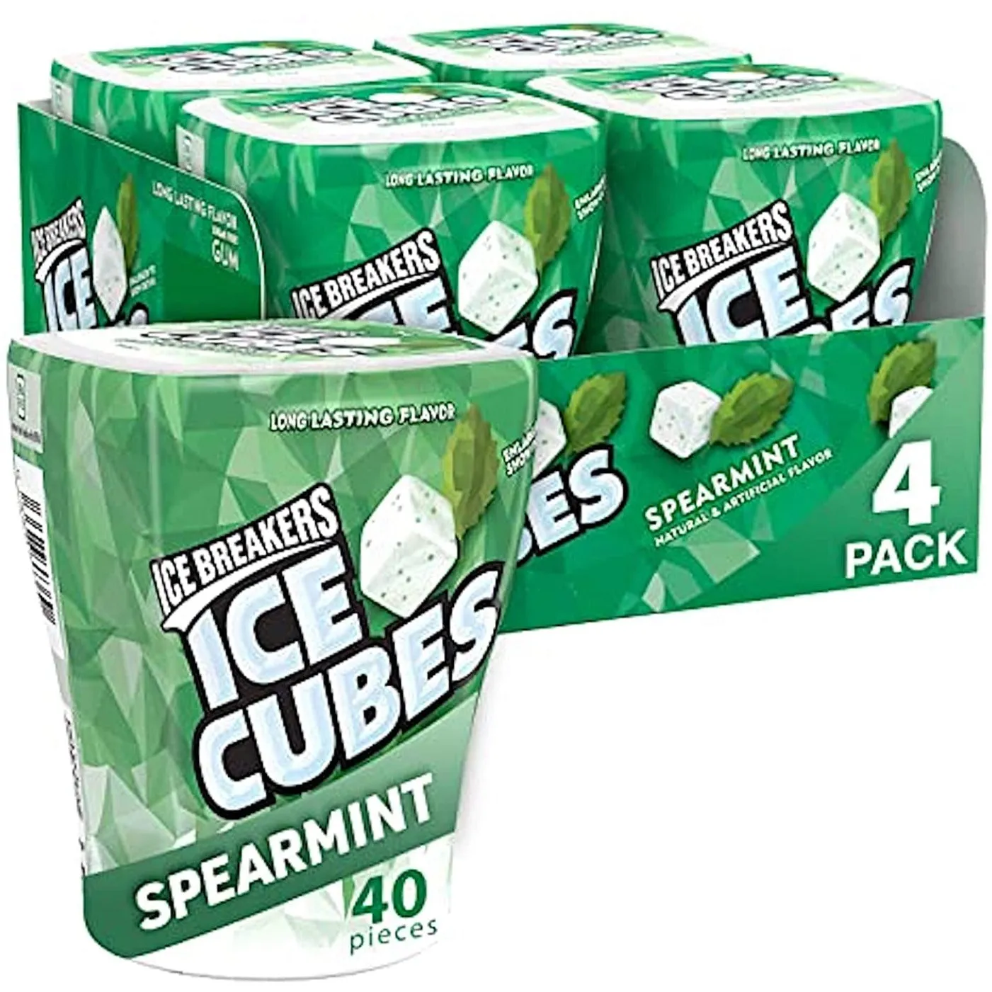 Ice Breakers Gum, Sugar Free Ice Cubes, Spearmint - Pack of 4 Bottles