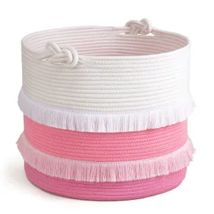 Large Rope Basket, Cute Tassel, Pink