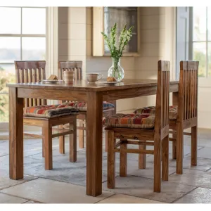 LifeEstyle Handcrafted Sheesham Wood Dining Set with 4 Chairs without Cushion (Honey Medium)