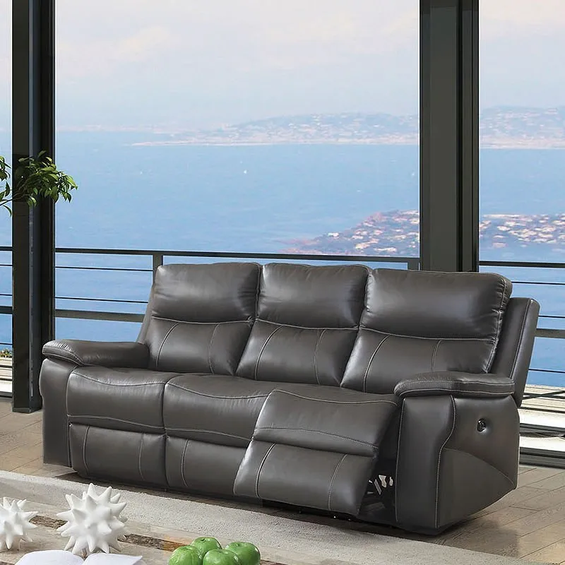 Lila Top Grain Leather Power Reclining Sofa - Grey