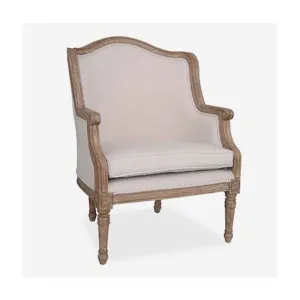 (LS) Lilly Mahogany Upholstered chair - Cream linen fabric by Jeffan