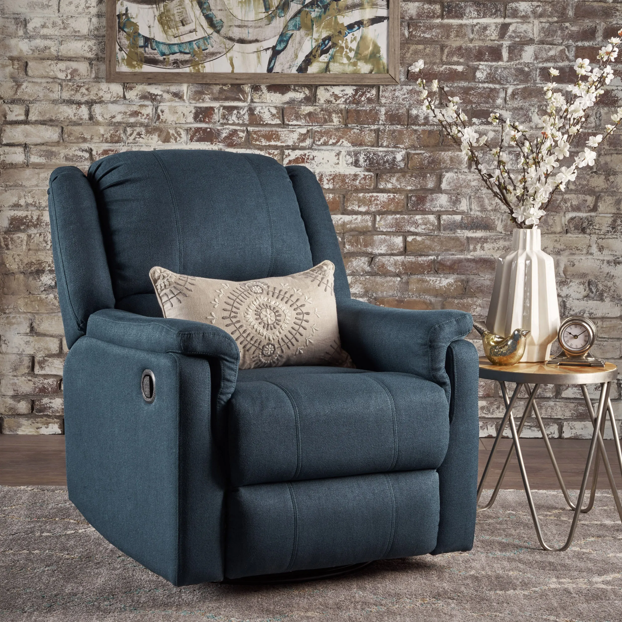 Margo Recliner Chair with Swivel - Navy Blue