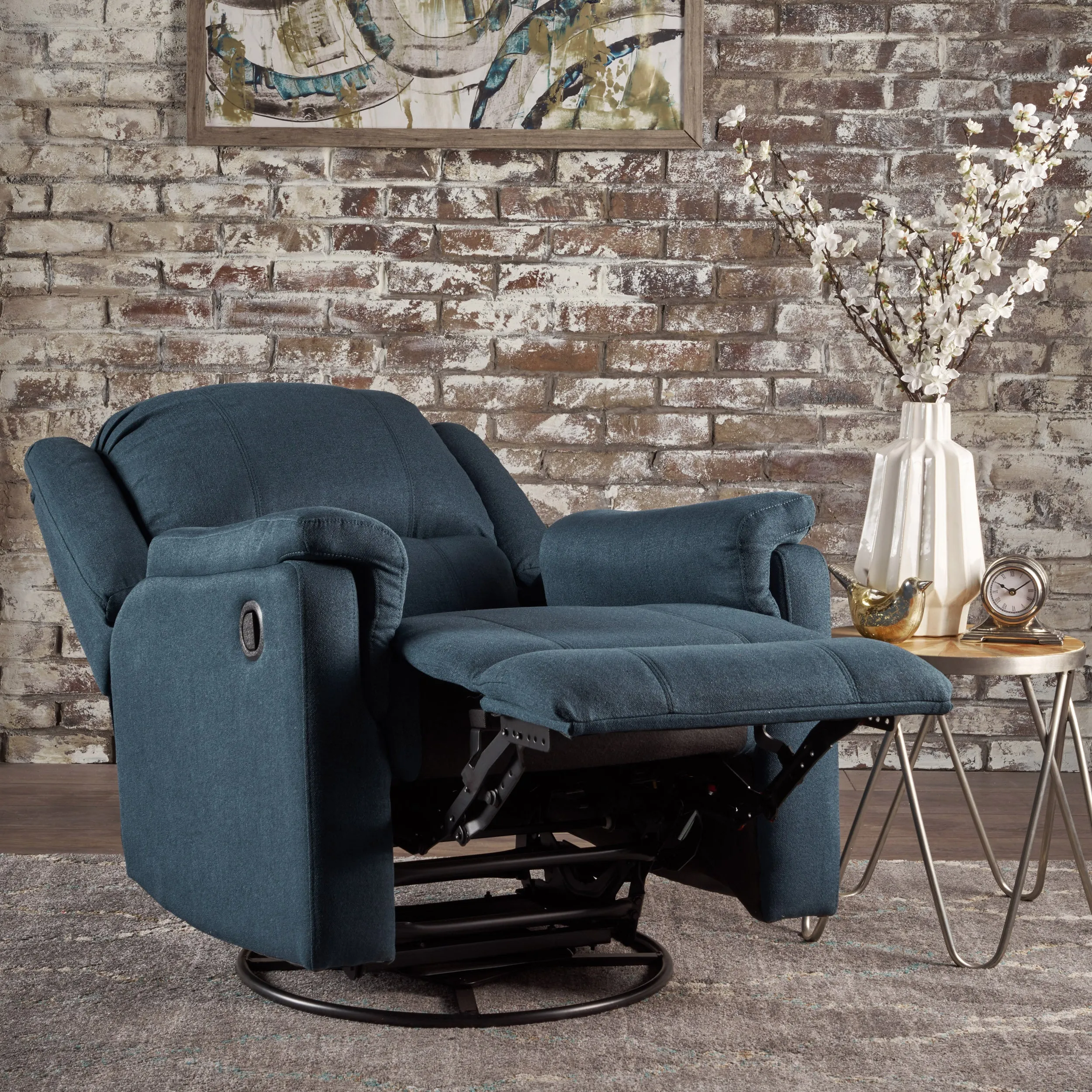 Margo Recliner Chair with Swivel - Navy Blue