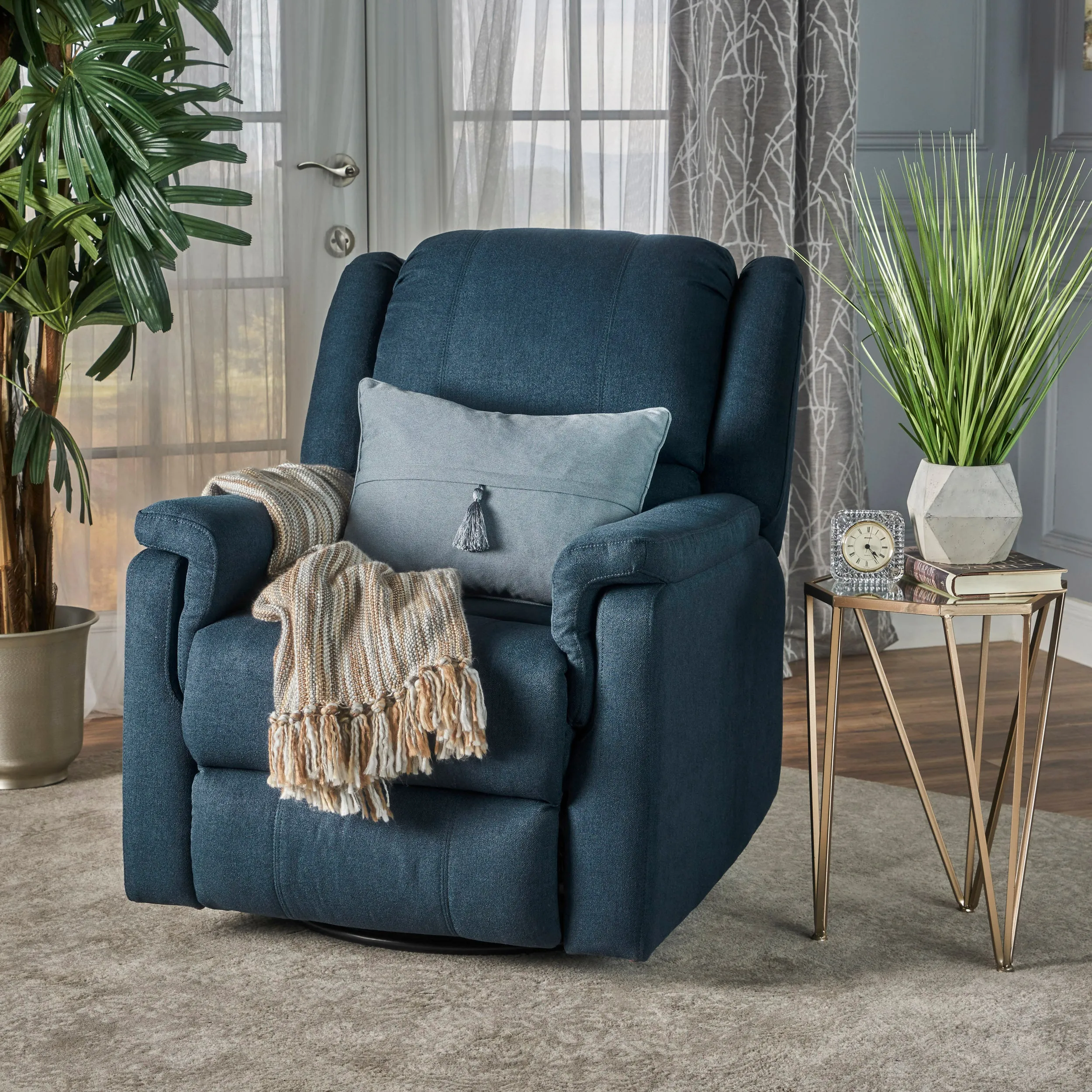 Margo Recliner Chair with Swivel - Navy Blue