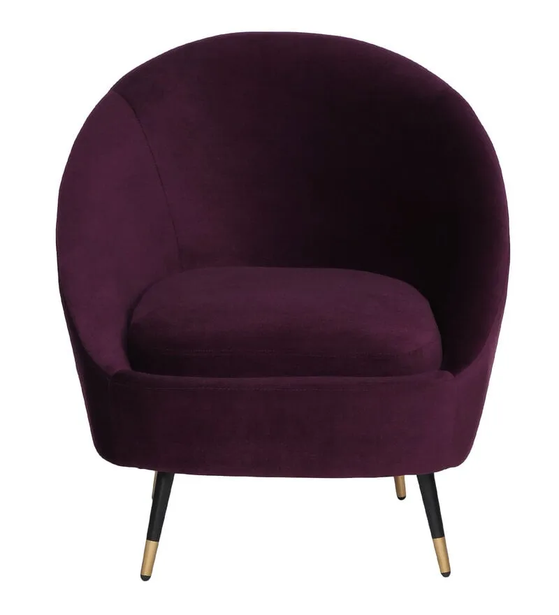 Mariana Velvet Finish Barrel Chair with Foot Stool in Wine Colour