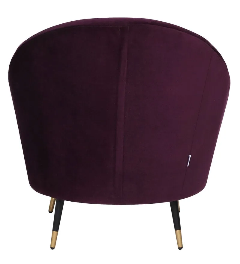 Mariana Velvet Finish Barrel Chair with Foot Stool in Wine Colour