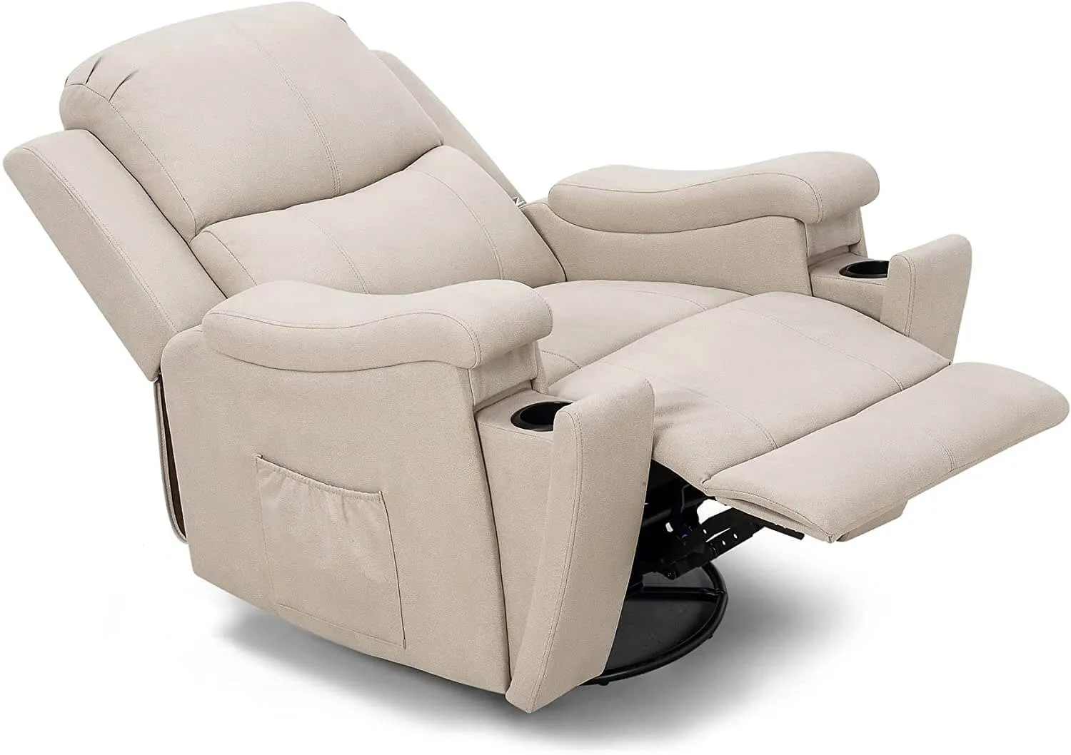 Massage Recliner Chair with Technological Fabric Leather Hidden Cup Holder, Creamy White