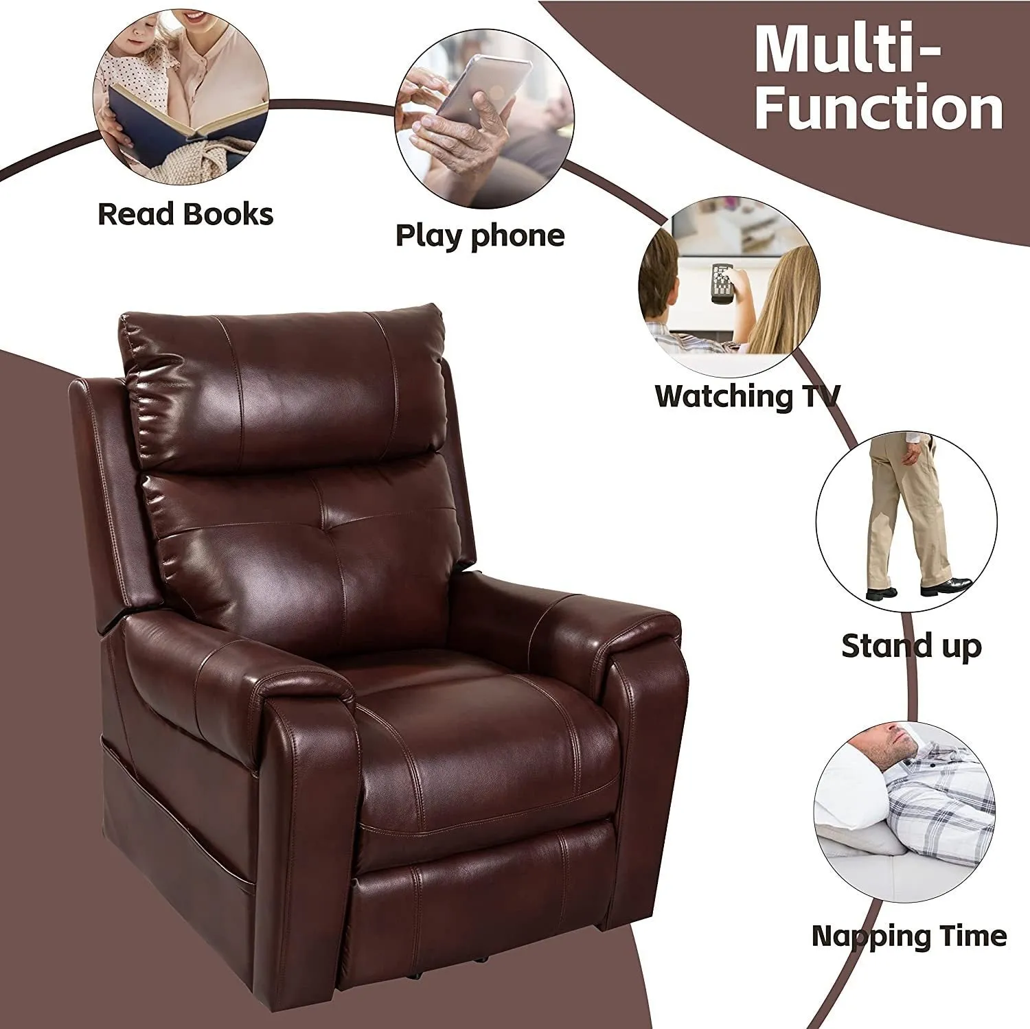 Mook Power Lift Chair Recliners - Red Brown