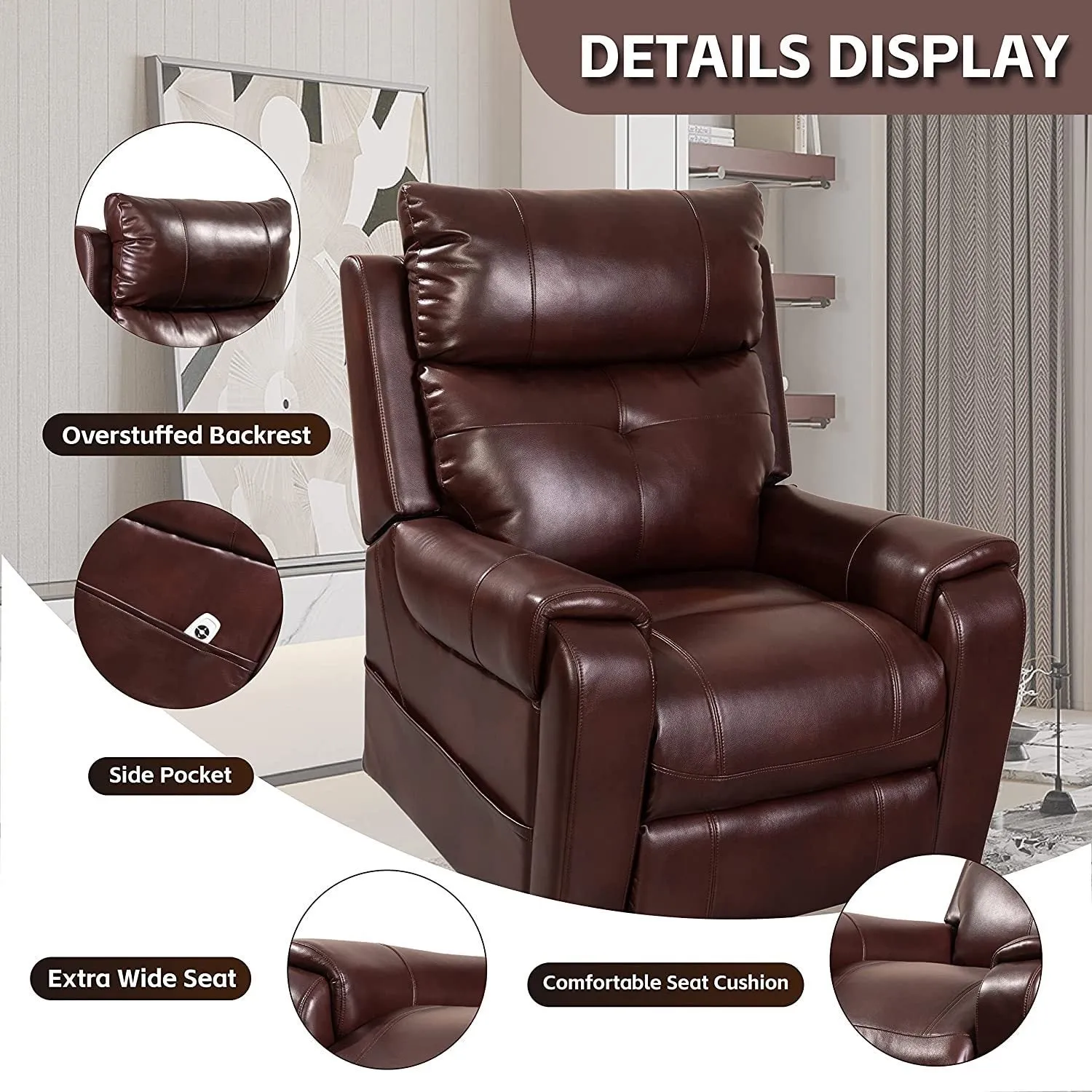 Mook Power Lift Chair Recliners - Red Brown