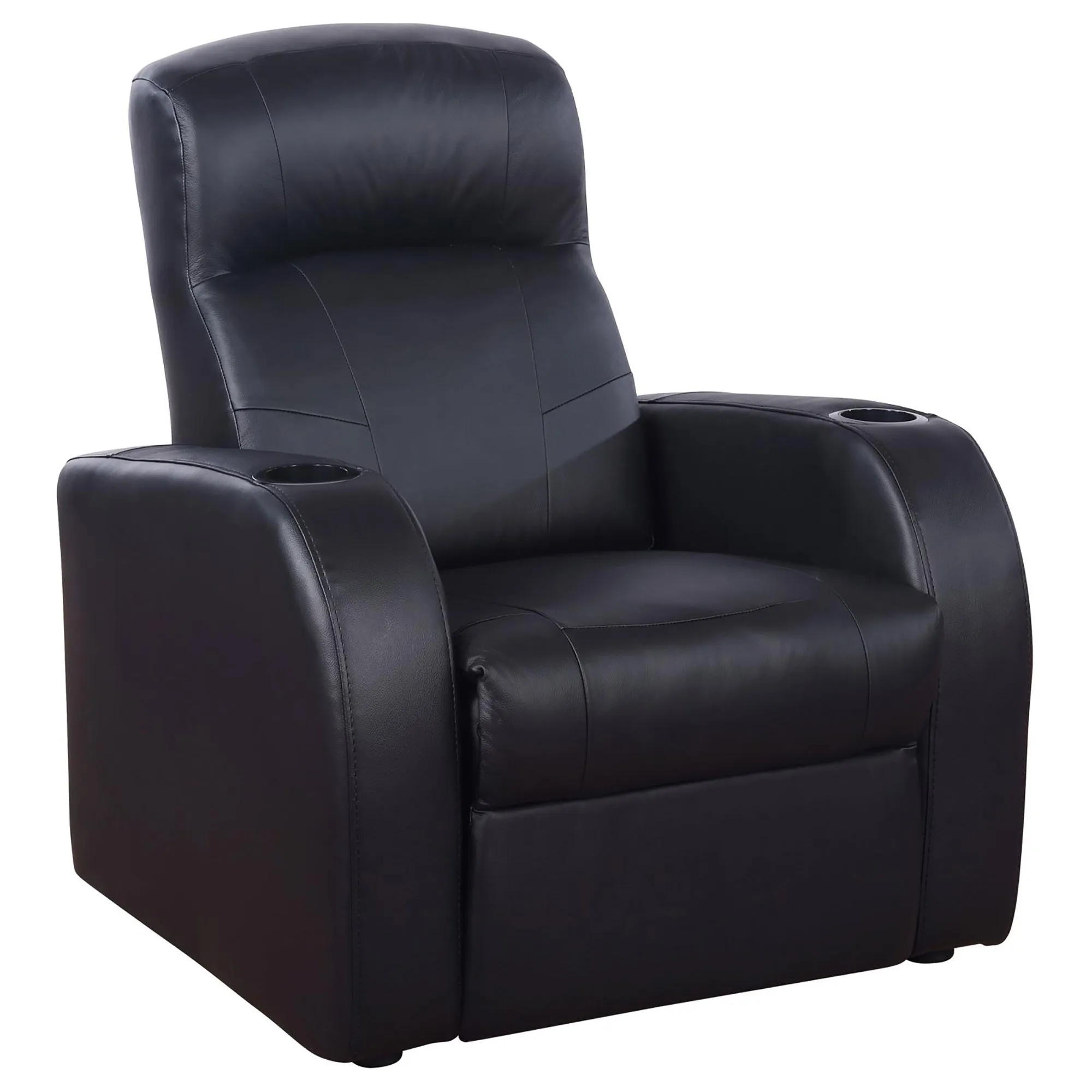 Novak Black Upholstered Recliner with Cup Holder