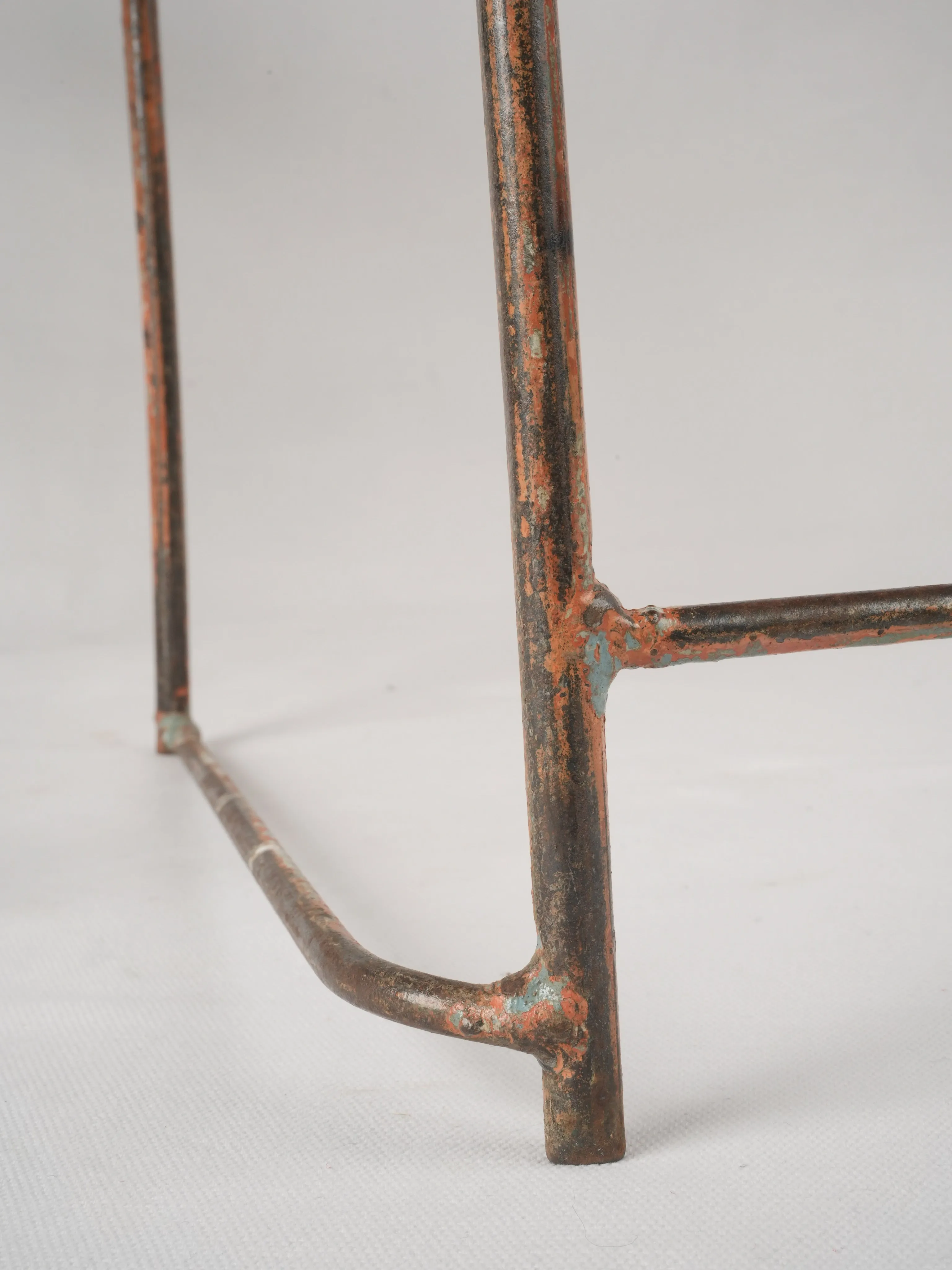 Pair of industrial metal garden chairs w/ blue patina