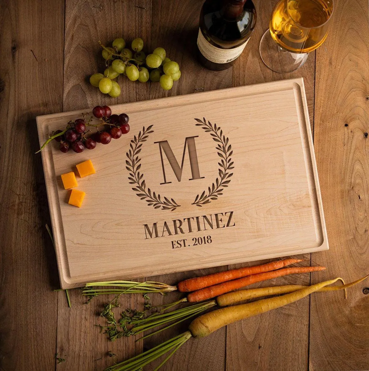 Personalized 11x17 Red Oak Cutting Board with Grooves