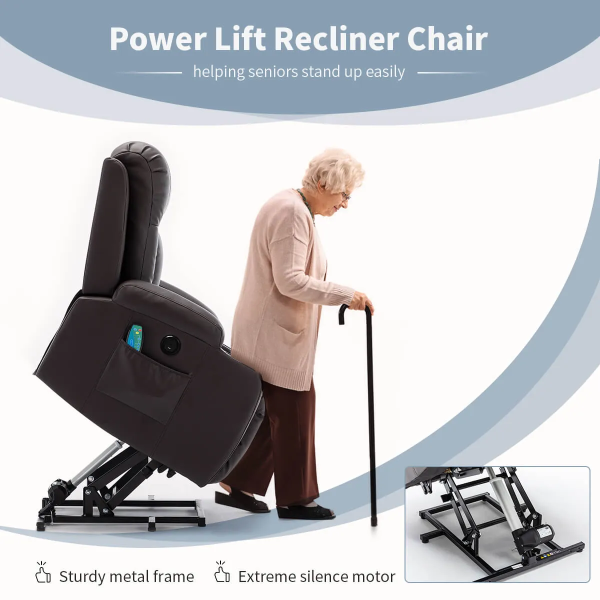 Power Lift Recliner Chair with Massage & Heat for Elderly, 26 Inch Wide Seat, 2 Side Pockets, Cup Holders & USB Port (Brown)