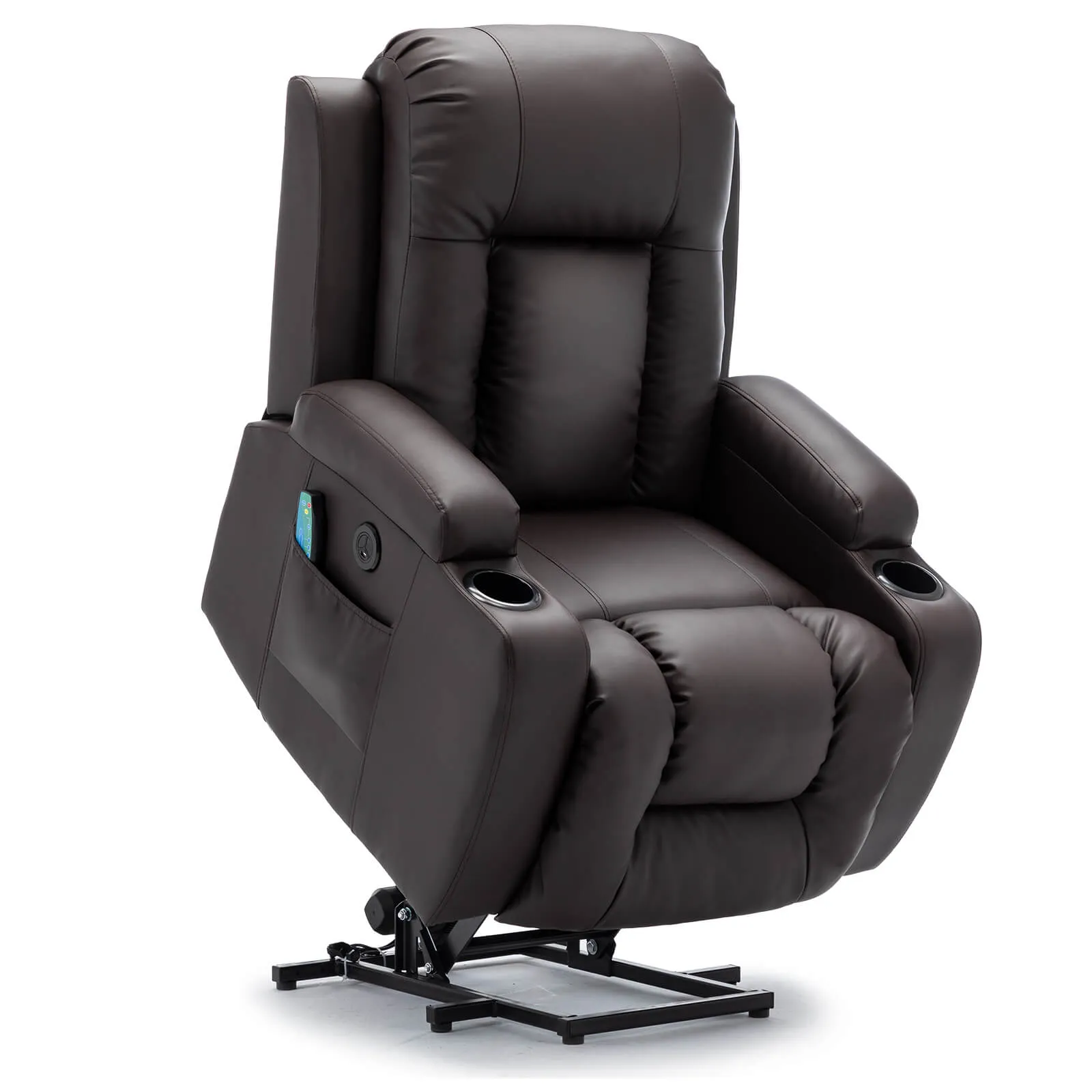 Power Lift Recliner Chair with Massage & Heat for Elderly, 26 Inch Wide Seat, 2 Side Pockets, Cup Holders & USB Port (Brown)