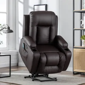 Power Lift Recliner Chair with Massage & Heat for Elderly, 26 Inch Wide Seat, 2 Side Pockets, Cup Holders & USB Port (Brown)