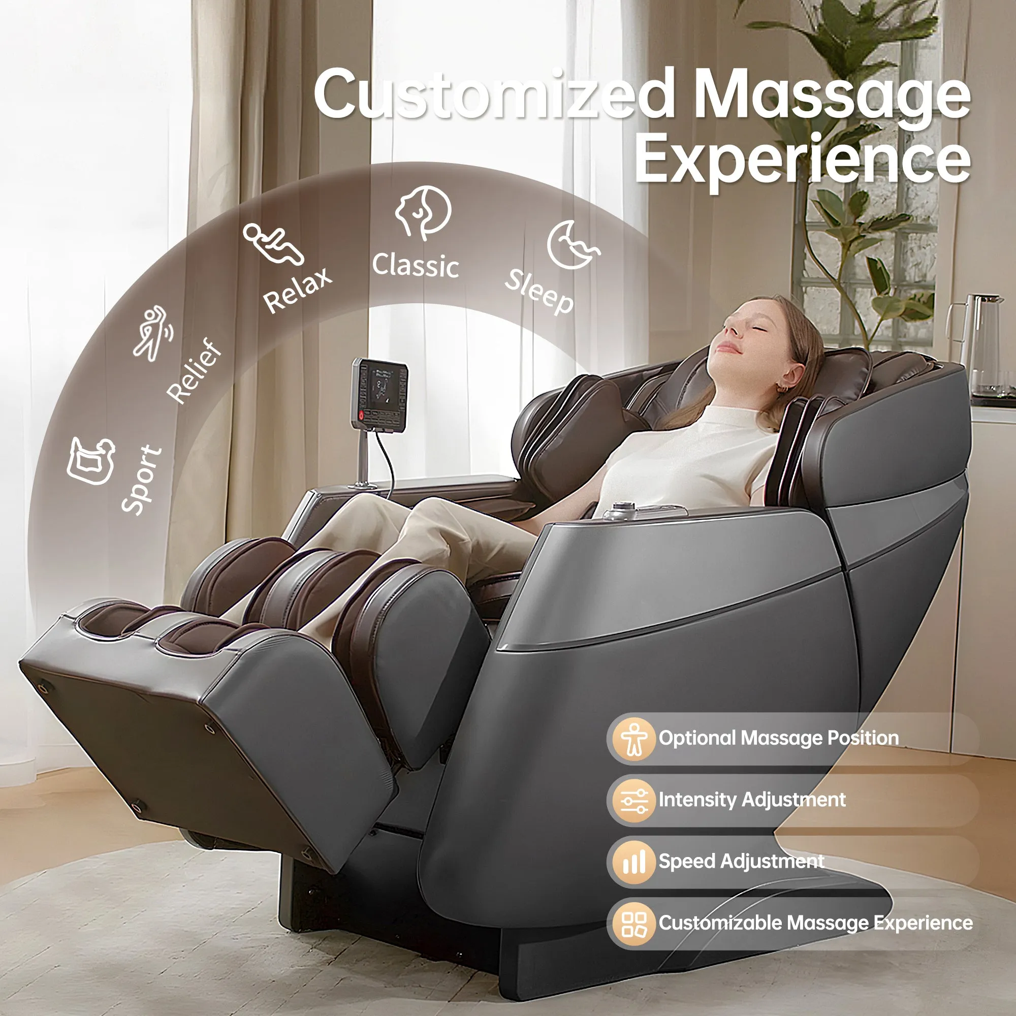 Raya Zero Gravity Full Body Massage Chair with AI Voice Control - Gray Brown