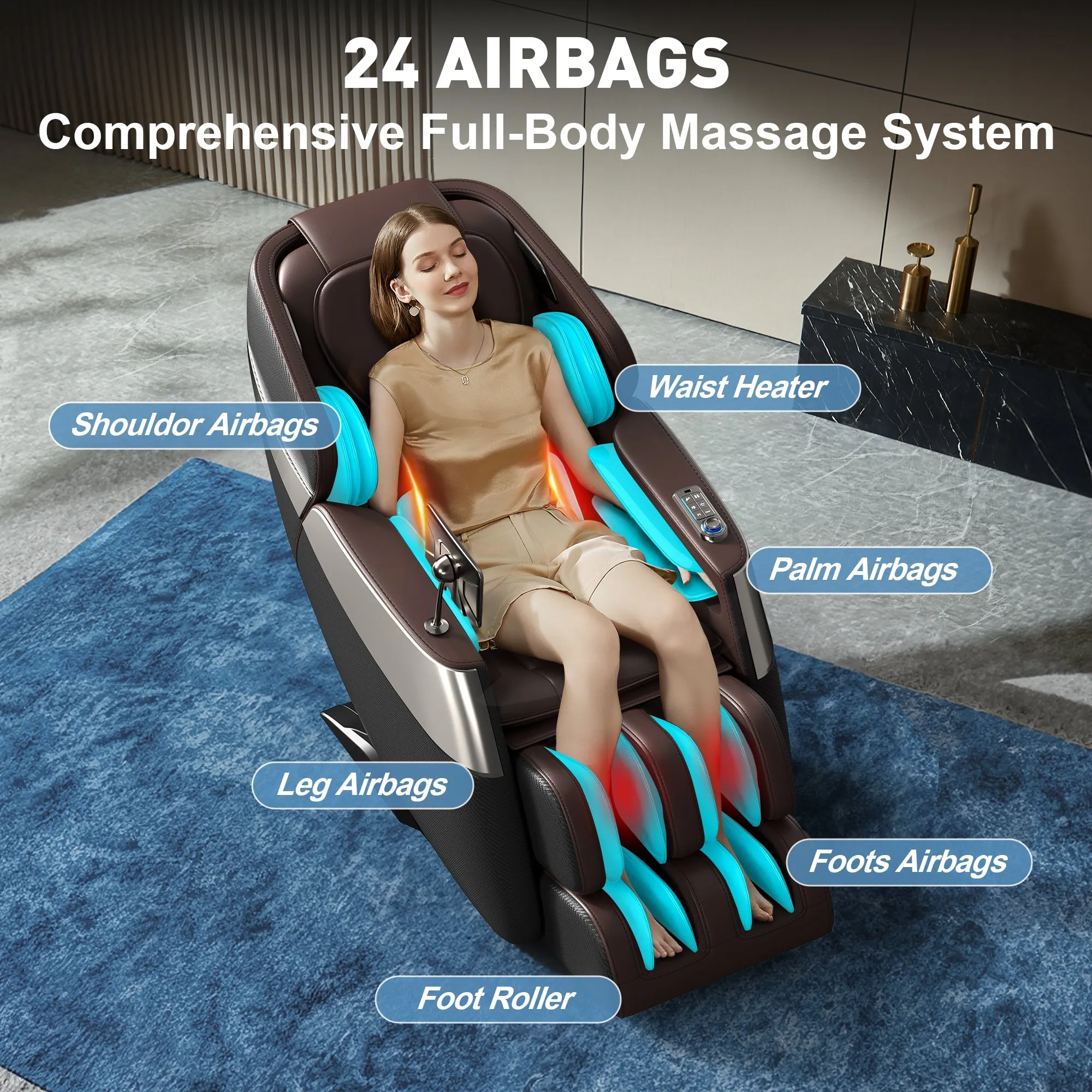 Raya Zero Gravity Full Body Massage Chair with AI Voice Control - Gray Brown