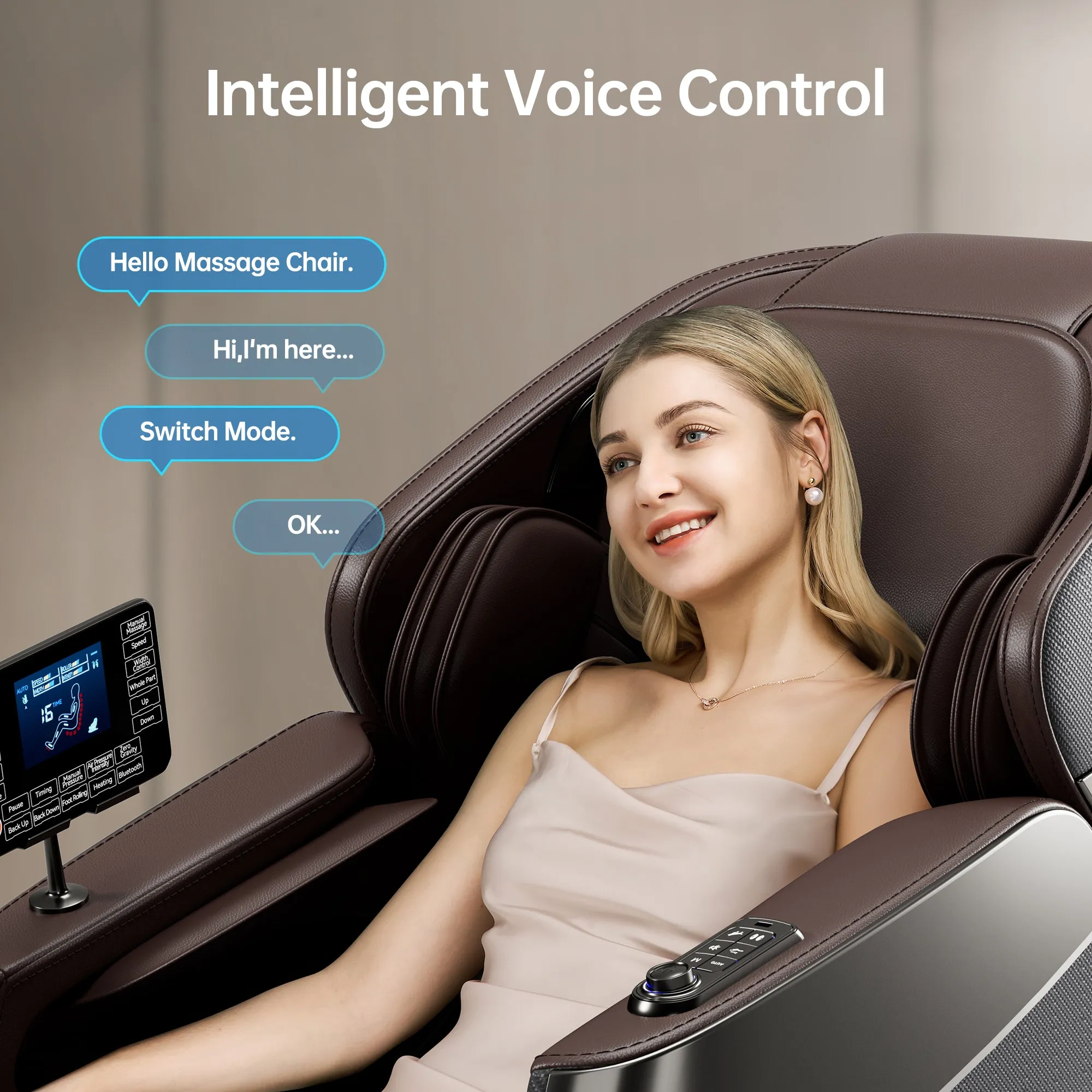 Raya Zero Gravity Full Body Massage Chair with AI Voice Control - Gray Brown