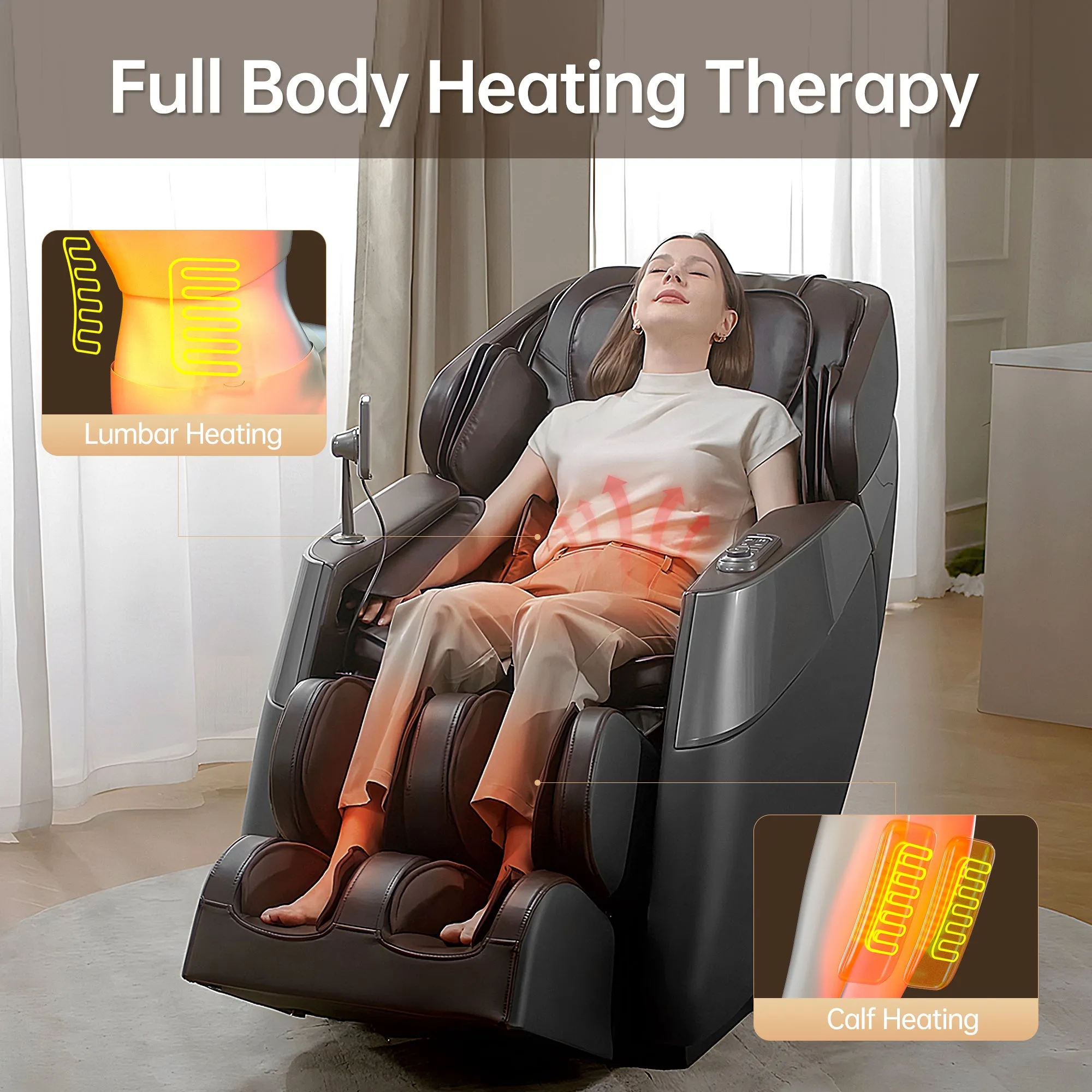 Raya Zero Gravity Full Body Massage Chair with AI Voice Control - Gray Brown