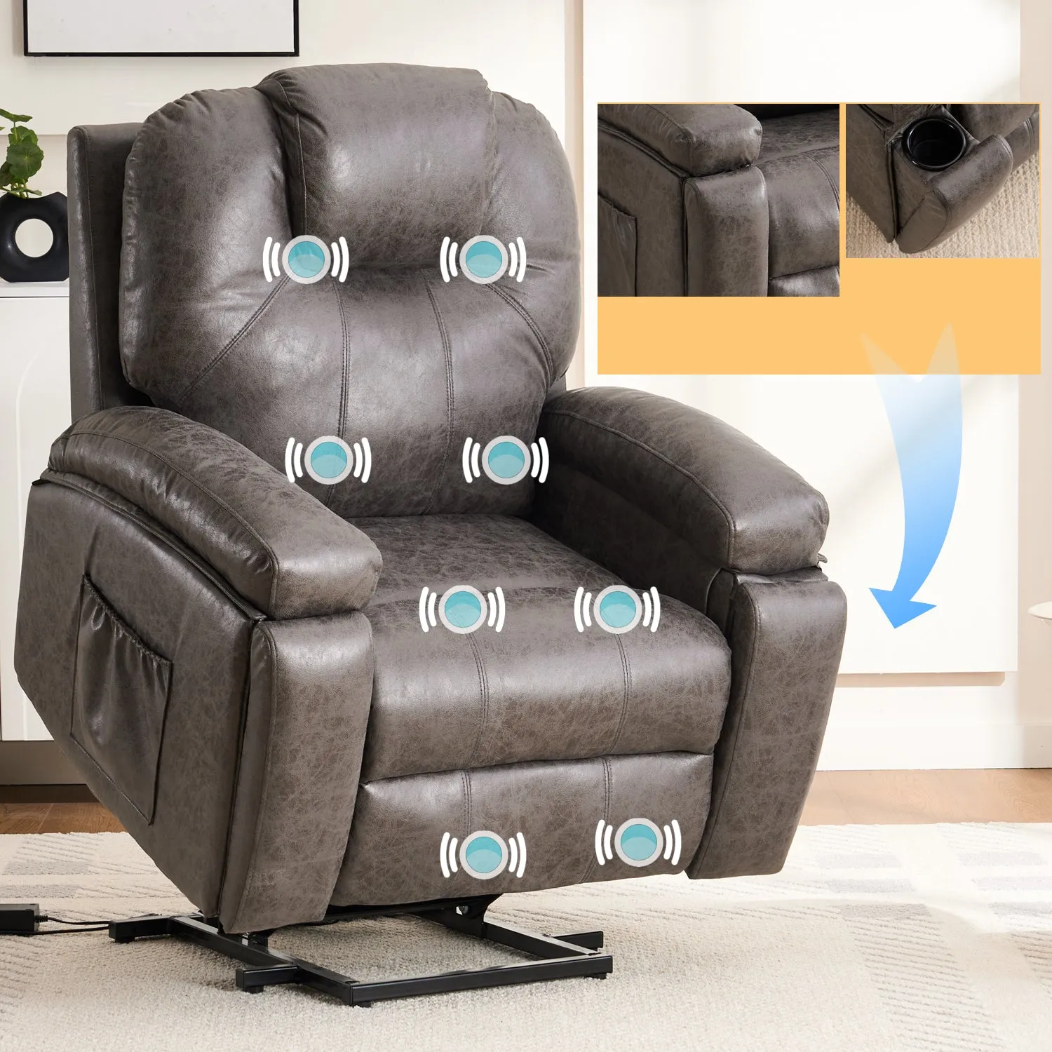 Rocha Power Lift Recliner Chair with Massage - Gray